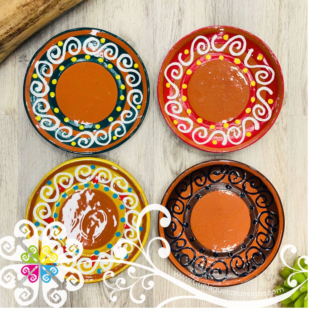 * antique plate ୨୧ ディネット 小さなお皿 ブラウン Set of 4 Medium Flat Clay Plate - Artisan Plate - Plato Barro - Etsy
