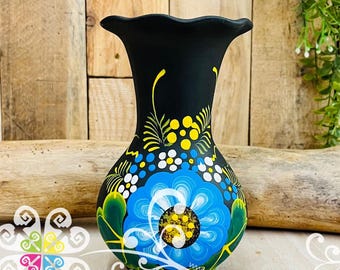 Mały ręcznie malowany wazon Florero - Barro Negro Oaxaca