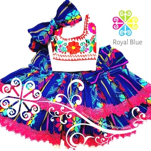 Royal Blue Primavera Girl Set - Mexican Children Outfit- 5 de Mayo Outfit - Mexican Authentic Outfit