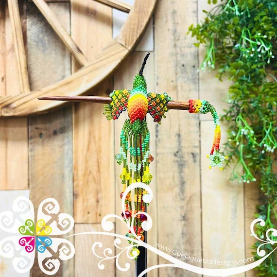 Hummingbird Beaded Hair Brooch - Huichol Art - Mexican Hair Accessory