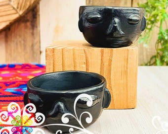 Set of 2 Olmeca Short Black Clay Shot- Tequilero - Barro Negro Oaxaca