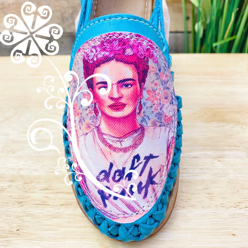 Teal Leather Huarache Shoes – Frida Kahlo Mexican Flats imagem 2