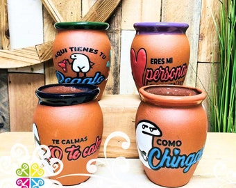 Set of 4 Dichos Mexicanos Cantarito Cup - Clay Cantarito - Michelada Cup