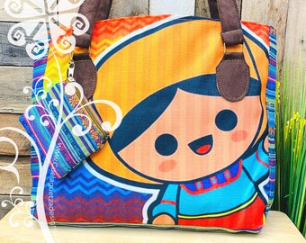 Purple Mix Doll Purse Set- Blue Style - Mexican Purse - Authentic Bag