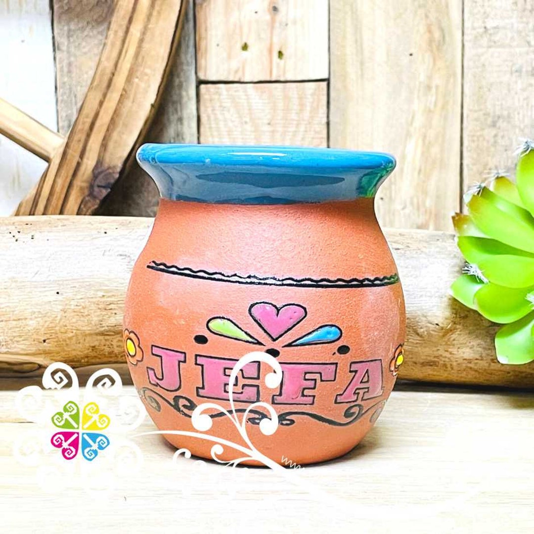 La Jefa Jarrito Decorado Clay Mug Authentic Mexican Pottery Taza Barro ...