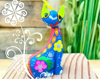 Mini Egyptian Cat Alebrije - Handmade Wood Figure - Stocking Gift - Unique Gift - Mexican Alebrije