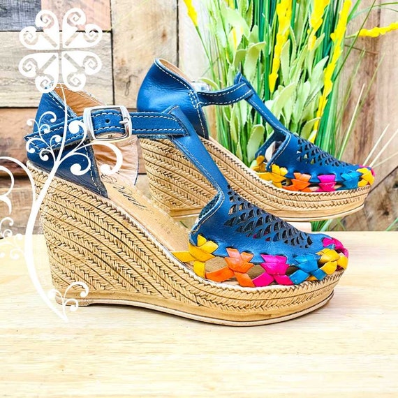 Blue Wedges Women Shoes Zapato Plataforma Piel Online in India -