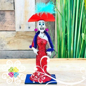 Red Little Clay Catrina - Catrina Brillantina - Day of the Dead Decor