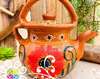 Capula Dots and Flor Clay Tea Pot - Mexican Clay Kitchen