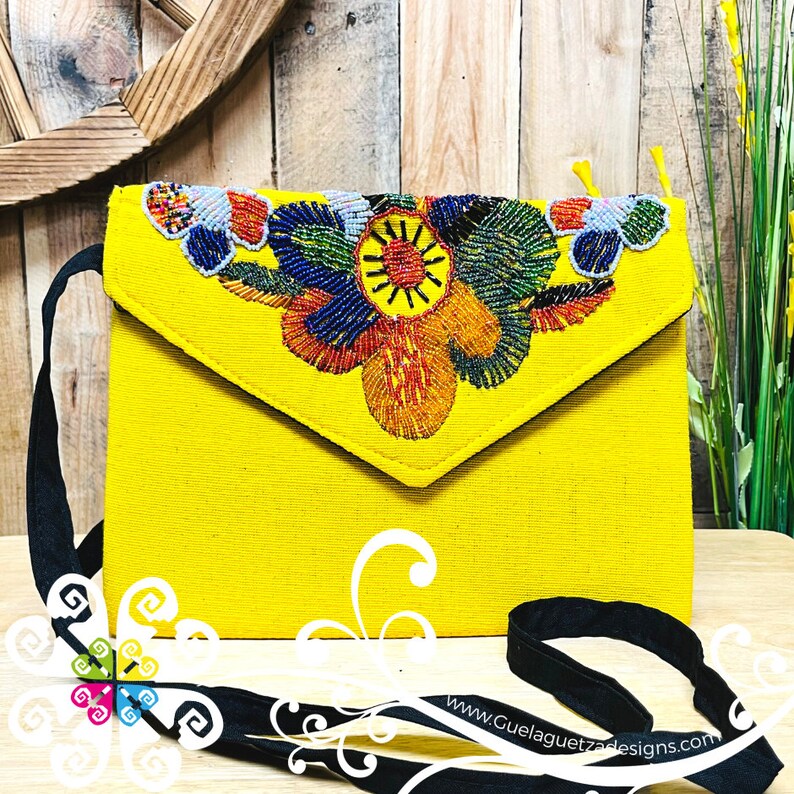Beaded Boho Crossover - Mexican Bag - Women crossbody Bag Yellow Daisy