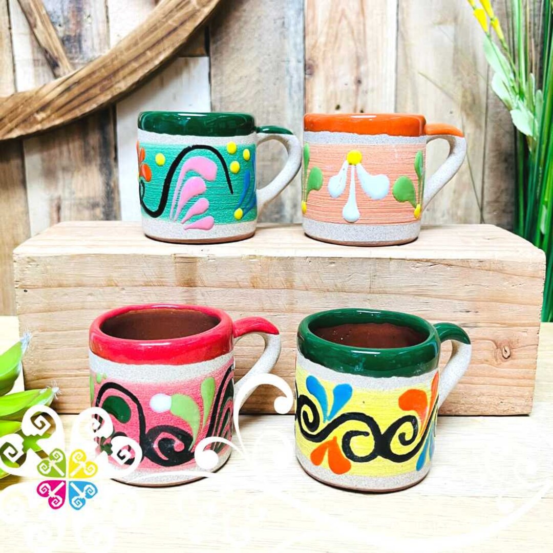 Set of 4 Tacita Espresso Mugs - Mexican Kitchen - Mexican Clay - Taza ...