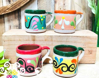 Set of 4 Tacita Espresso Mugs - Mexican Kitchen - Mexican Clay - Taza Mexicana