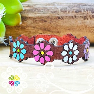 Small Flower Vine Leather Bracelet - Mexican Bracelet - Unique Gift