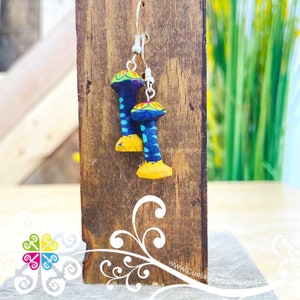 Mushroom Alebrije - Artisan Earrings - Hand Carved Earrings - Alebrije Earrings - Wood Earrings  - Hand Carved Earrings - Wood Earrings