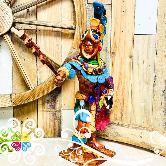 リラクゼーショングッズ AZTEC Large Aztec Jaguar Warrior Statue - Epoxi Clay & Resin Warrior