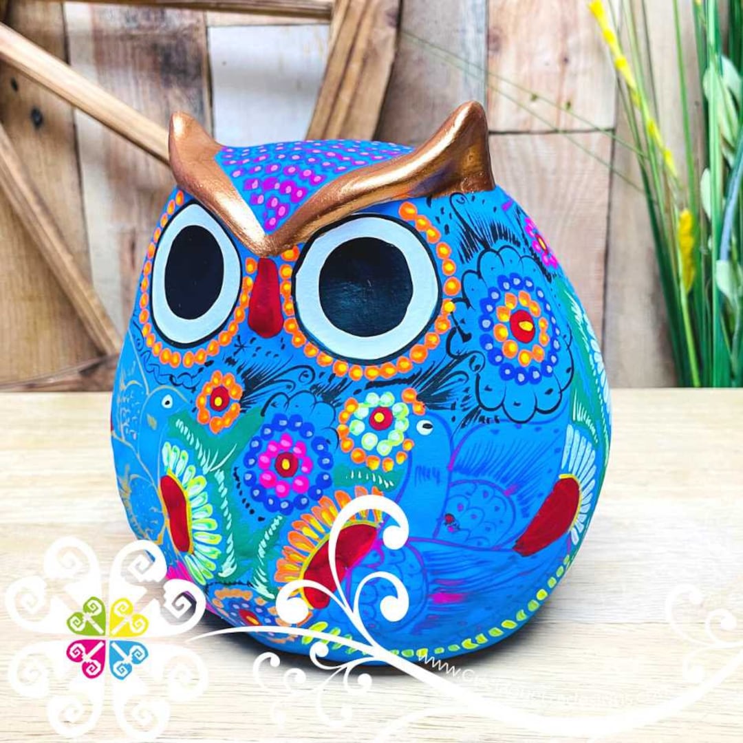 Medium Hand Paint Owl Mexican Decor Handmade Owl Etsy