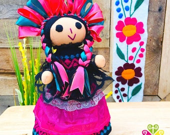 Fuchsia Maria Mexican Otomi Doll - Beautiful Handmade Mexican Doll - Lele Doll - Muneca - Unique Gift