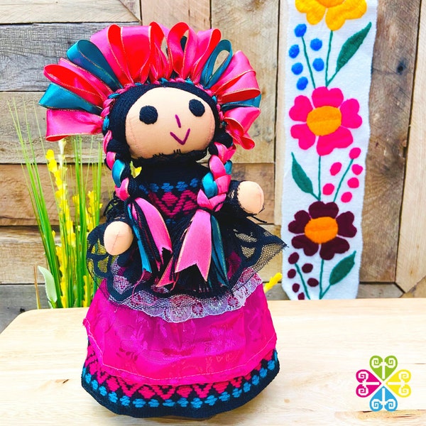 Fuchsia Maria Mexican Otomi Doll - Beautiful Handmade Mexican Doll - Lele Doll - Muneca - Unique Gift