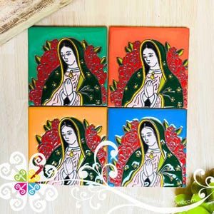 Set of 4 Virgen de Guadalupe Coaster Set - Set of Clay Coasters