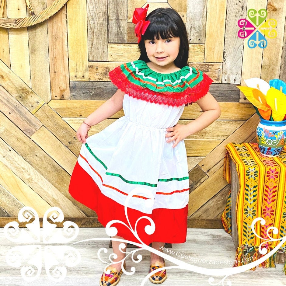Children Campesino Dress - Mexican Dress - 5 de Mayo Dress - Tricolor Dress - Mexico Flag Dress Children Campesino Dress - Mexican Dress - 5 de Mayo Dress - Tricolor Dress - Mexico Flag Dress