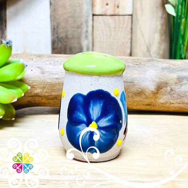 Single Clay Salt and Pepper Shaker - Decorated Salero - Mexican Shaker