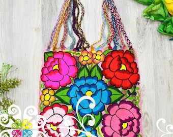 Handmade Floral Embroidered Tote Bag – Mexican Waist Loom Fabric