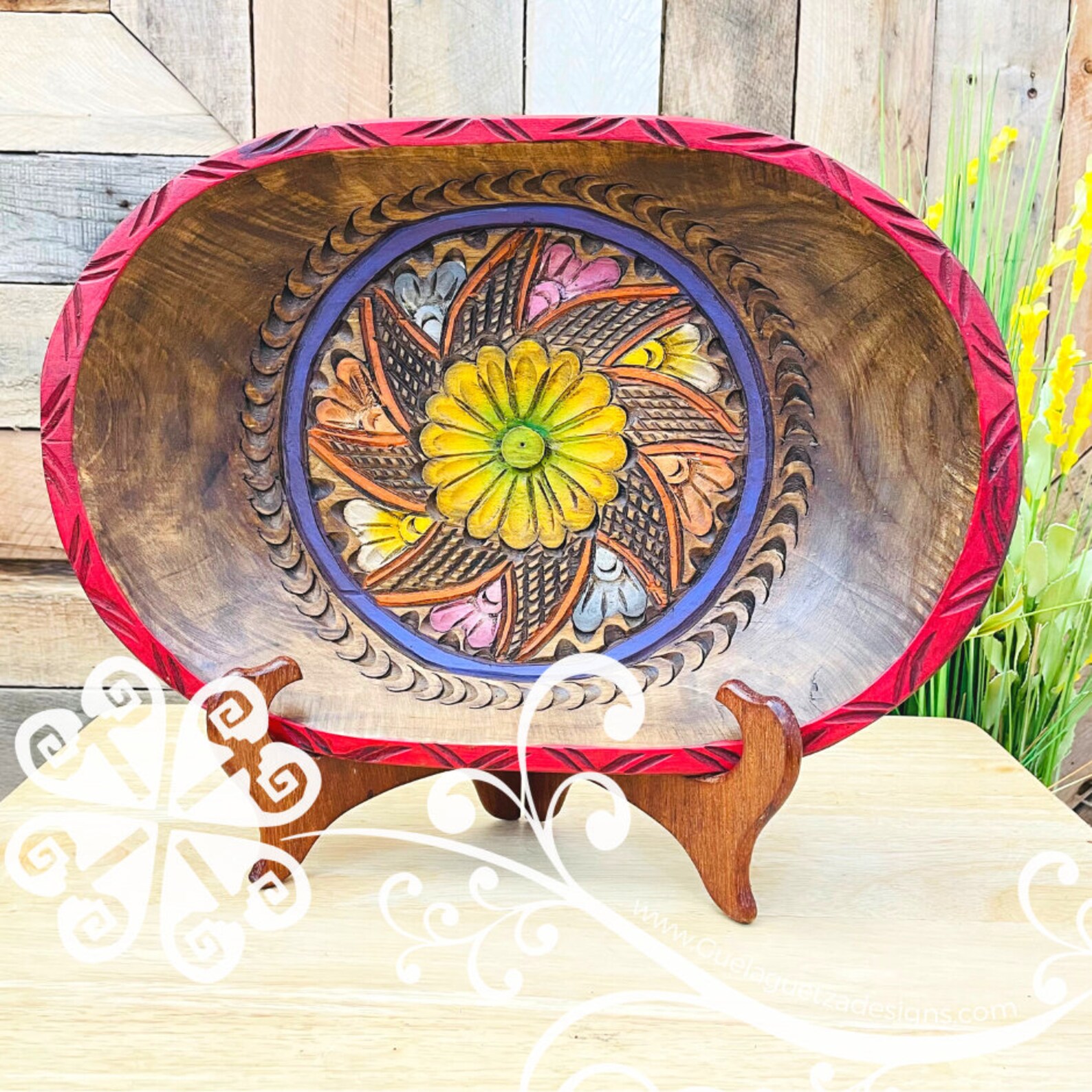 Decorative Oval Wood Bowl Authentic Hand carve Mexican Etsy