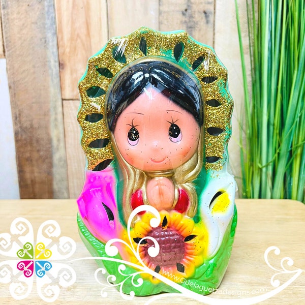 Petite Virgen de Guadalupe animée - Lampe - Décoration mexicaine sur pied