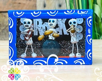 Blue Mini Square Mexican Box Decor - Cajita Decorativa Barro Cocido