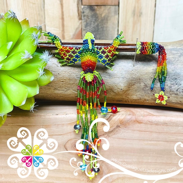 Hummingbird Beaded Hair Brooch - Huichol Art - Mexican Hair Accessory