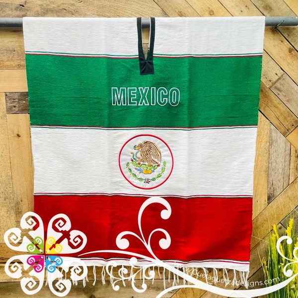 Tricolor Escudo Design -Sarape Men Poncho - Mexican Poncho - 5 de Mayo Outfit