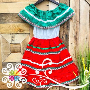 Mariquita Tricolor Children Dress -  Mexican Campesino - Mexican Children Dress - 5 de Mayo Dress
