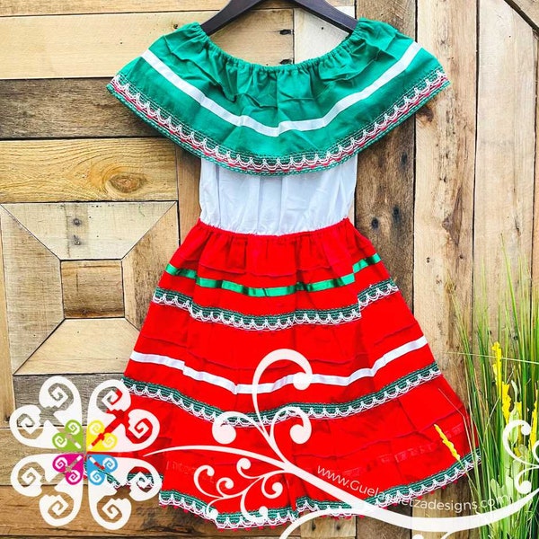 Mariquita Tricolor Children Dress -  Mexican Campesino - Mexican Children Dress - 5 de Mayo Dress