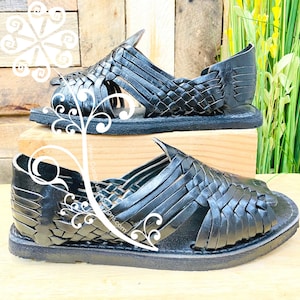 Huaraches pour hommes en cuir Tejido noir - Huaraches authentiques à bout ouvert