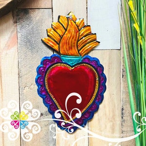 Medium Heart Orange Crown   Hojalata Wall Decor - Stamping Home Decor - Mexican Decor