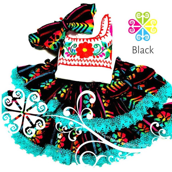 Black Primavera Girl Set - Mexican Children Outfit- 5 de Mayo Outfit - Mexican Authentic Outfit