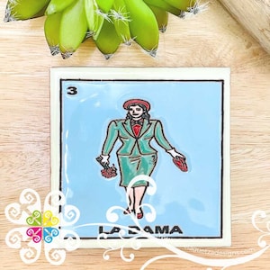 Single Mexican Loteria Coaster Tile - 3 La Dama - Loteria Mexicana Tile