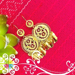 Aretes Mexicanos Pequeños de Filigrana de Oro - Aretes de Tehuana - Joyas Auténticas de Oaxaca - Aretes de Filigrana Mexicanos - Danza Folklorica