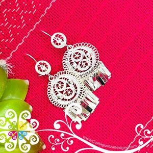Aretes Mexicanos de Filigrana de Plata - Aretes de Tehuana - Joyería Auténtica de Oaxaca - Aretes de Filigrana Mexicanos - Danza Folklórica