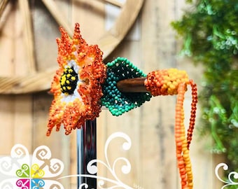 Handmade Artisan by Huicholes Mexican Beaded Flower Hair Barrett Huichol Hair Clip, Beaded Barrette, Huichol Art, Native  main image 3