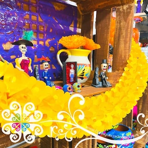 Kleine Gele Fiesta Decor - Worm Flower Banner - Dag van de Doden Decor