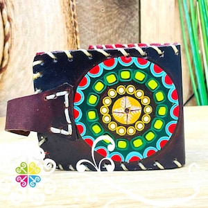 Portefeuille en cuir pour hommes peints bruns - Cartera de Hombre - Cartera Piel - Portefeuille pour hommes mexicains