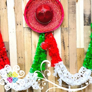 Large Tricolor Fiesta Decor - Worm Flower Banner -  Mexican Party Decor