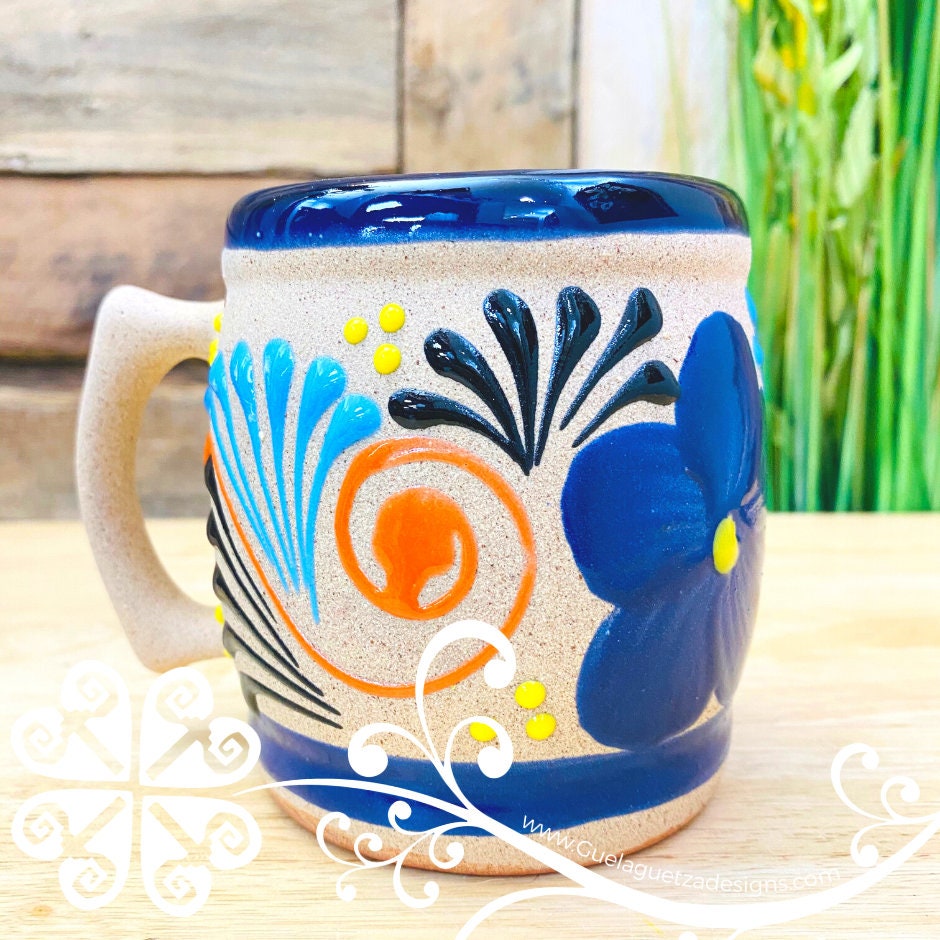 Talavera Blue & White Hand-Painted Clay 8 oz Mug - Set of 4 – CasaQ