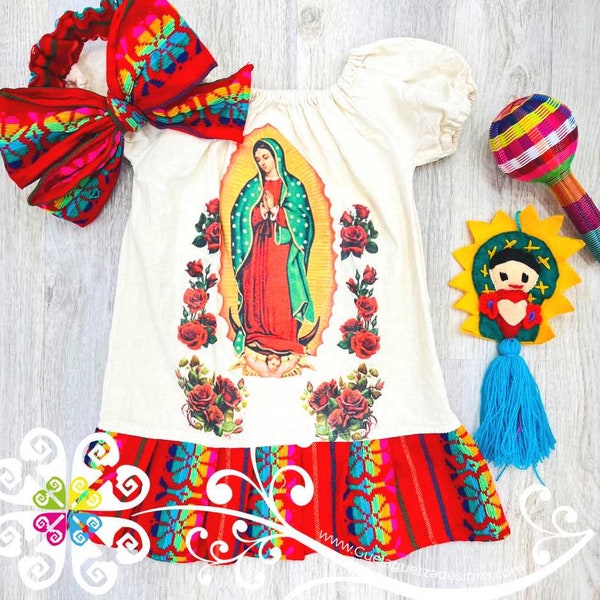 Guadalupe Children Dress with Headband - Stamped Dress - 12 de Diciembre Dress