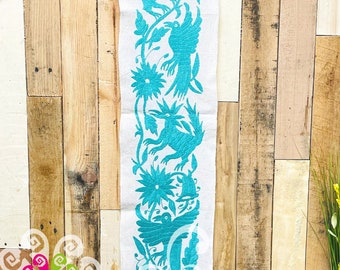 Teal Small Plain Otomi Table Runner - Camino de Tenango - Mexican Table Runner - Mexican Theme Party Decor