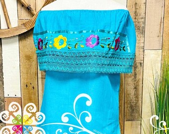 Teal Campesina Embroider Women Top