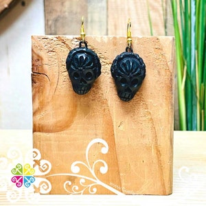 Frida Head - Black Clay Earrings - Arete Barro Negro
