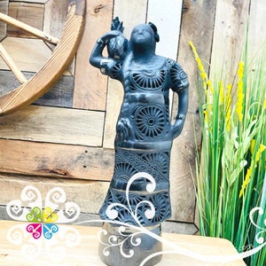 Estátua de Dançarina Flor de Pina - Barro Preto Oaxaca - Boneca Mexicana
