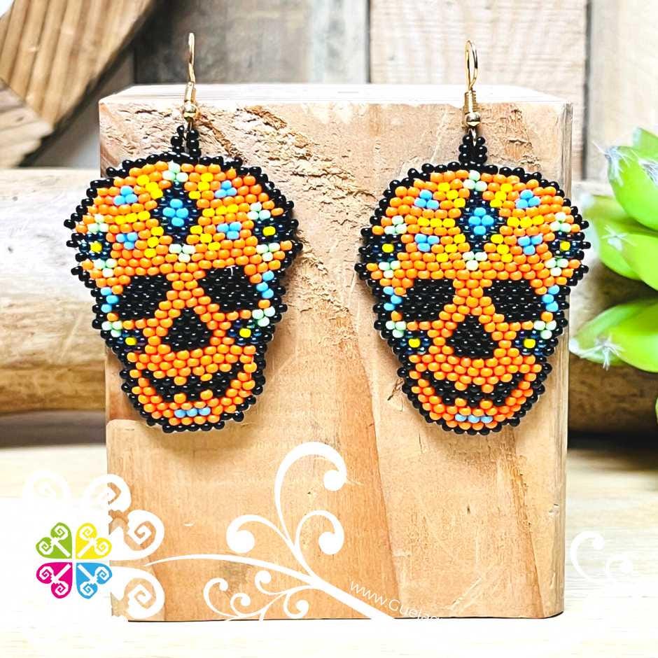 Beaded Sugar Skull Earrings - Day of the Dead Earrings - Handmade